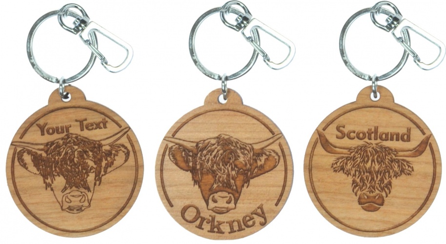 5001B-HC: Bespoke Highland Cow Keyrings - Your Text (Pack Size 36) Price Breaks Available
